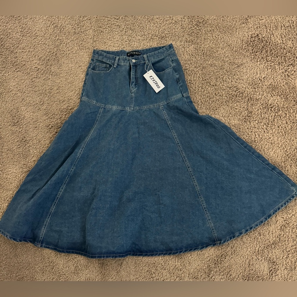 Kisidoo Blue Denim Maxi Skirt XL with pockets
